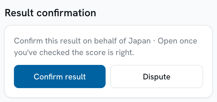 The result confirmation panel with the Dispute button