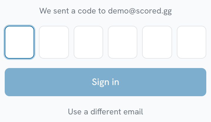 The code entry screen with six single-digit boxes